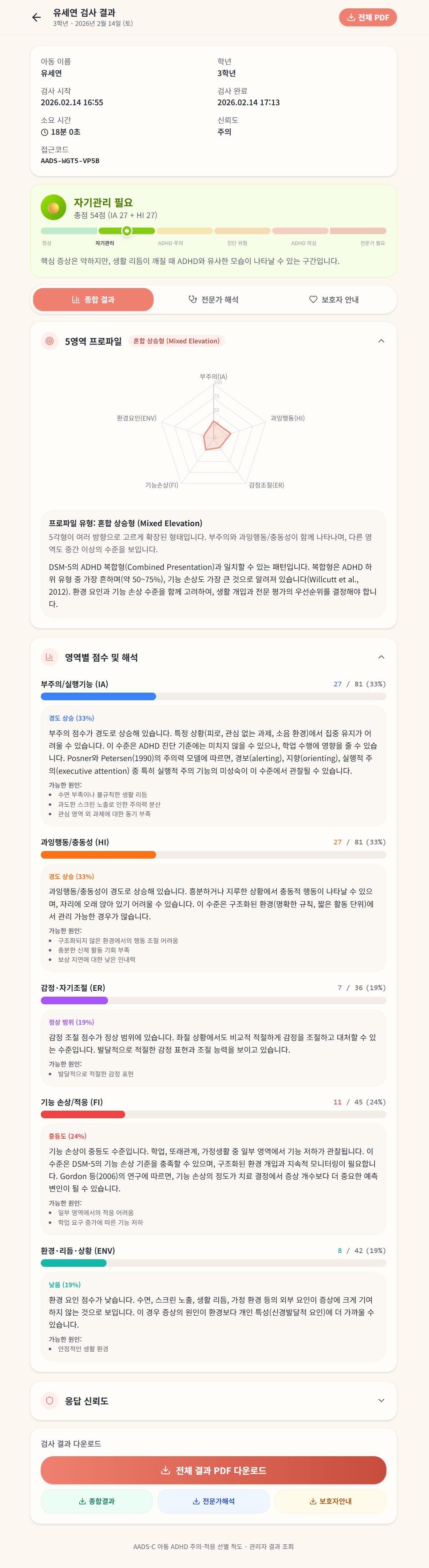 AADS-C 검사 결과 리포트