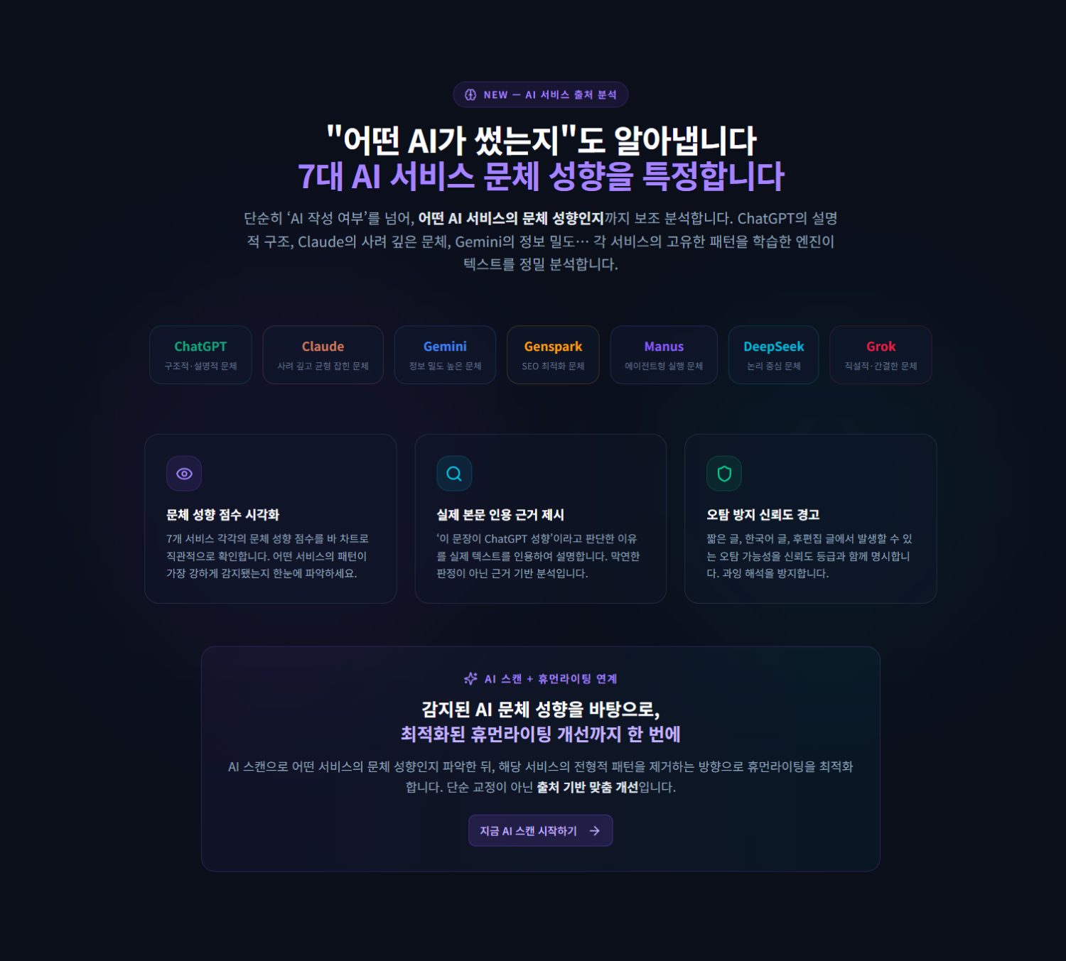 7대 AI 서비스 문체 성향 분석